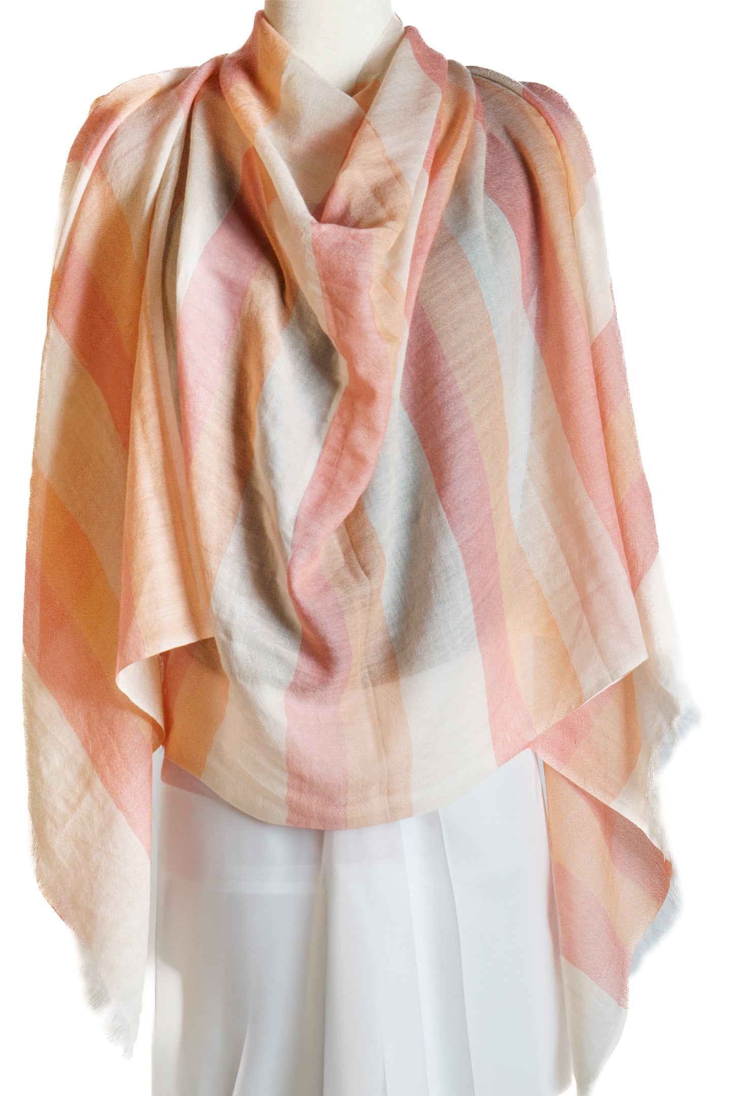 Pure Cashmere Stripe Stole Scarf