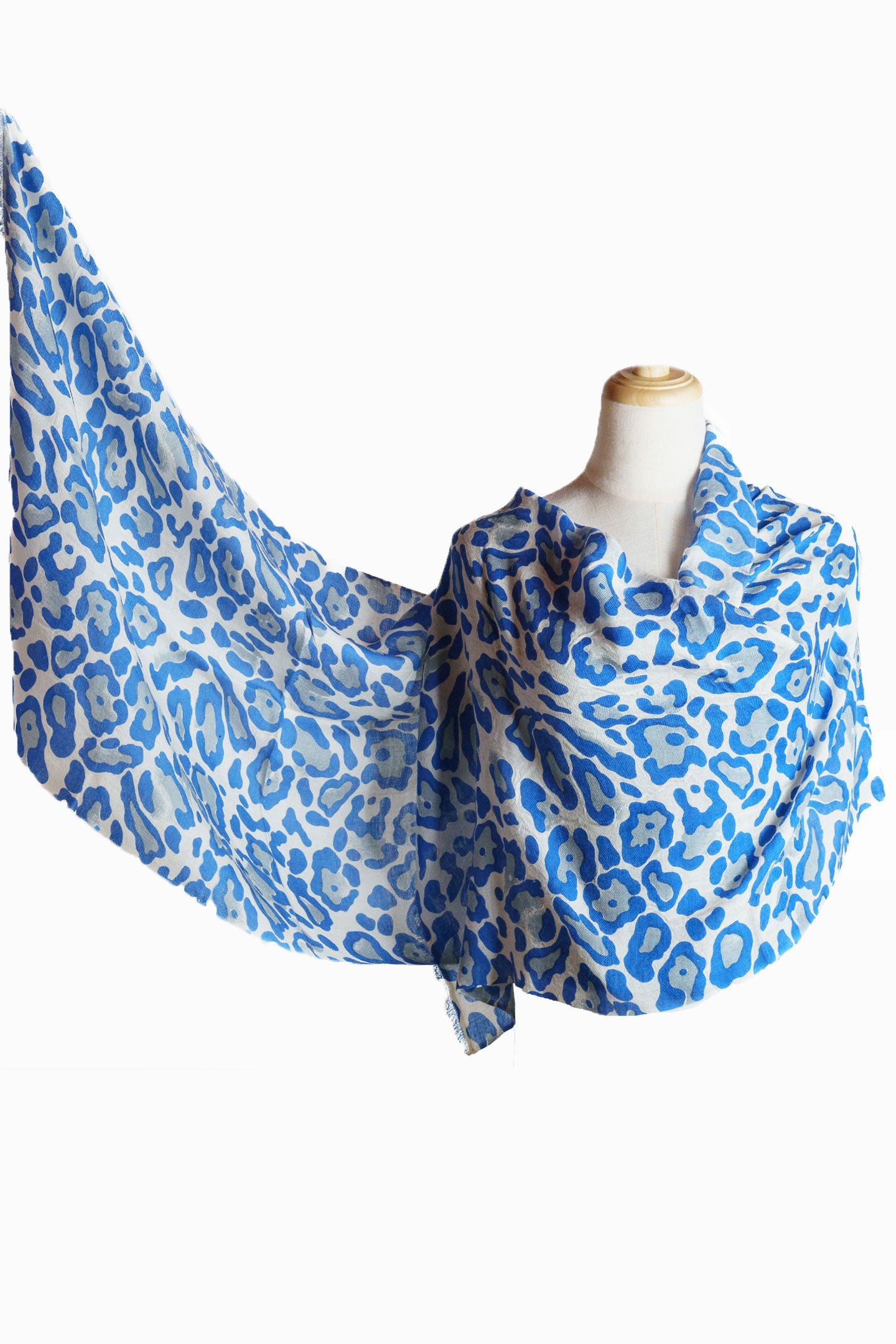 Blue Cheetah Silk Cashmere Scarf Stole