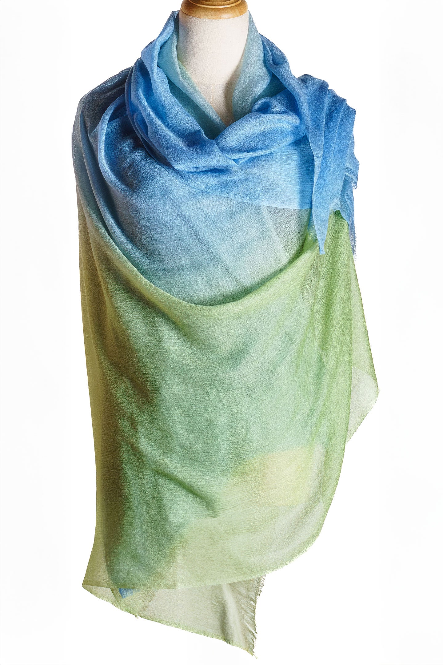 Blue and Green Ombre Cashmere Oversized Scarf