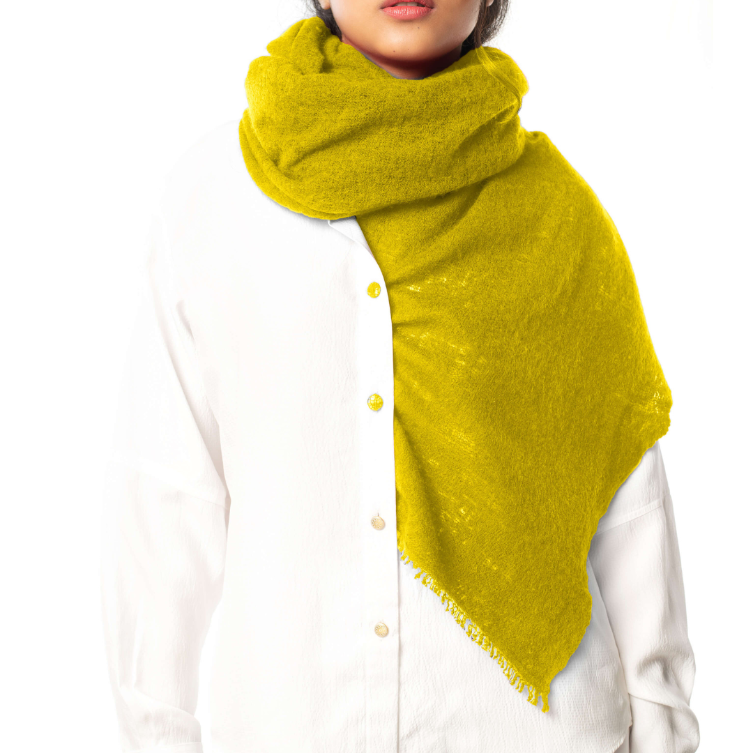 Custom Made Hand Knitted Cashmere Scarf in Golden Olive