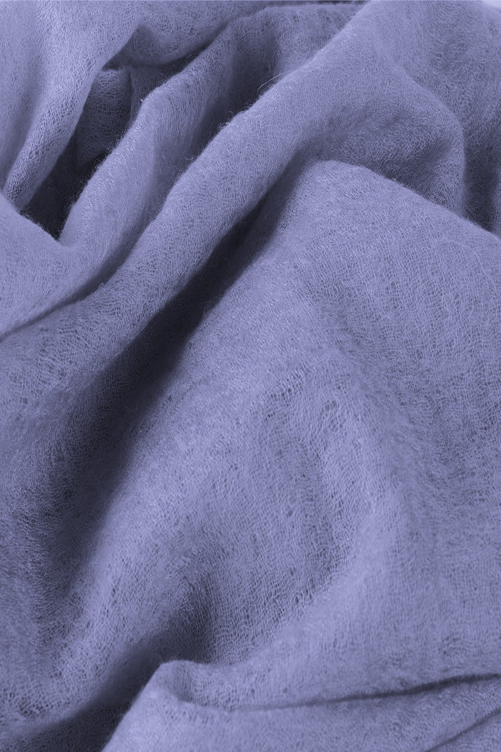 Handwoven pure cashmere scarf in purplish blue