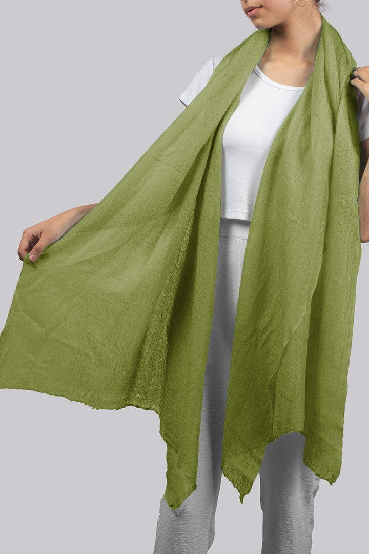 Featherlight felted avocado green cashmere scarf
