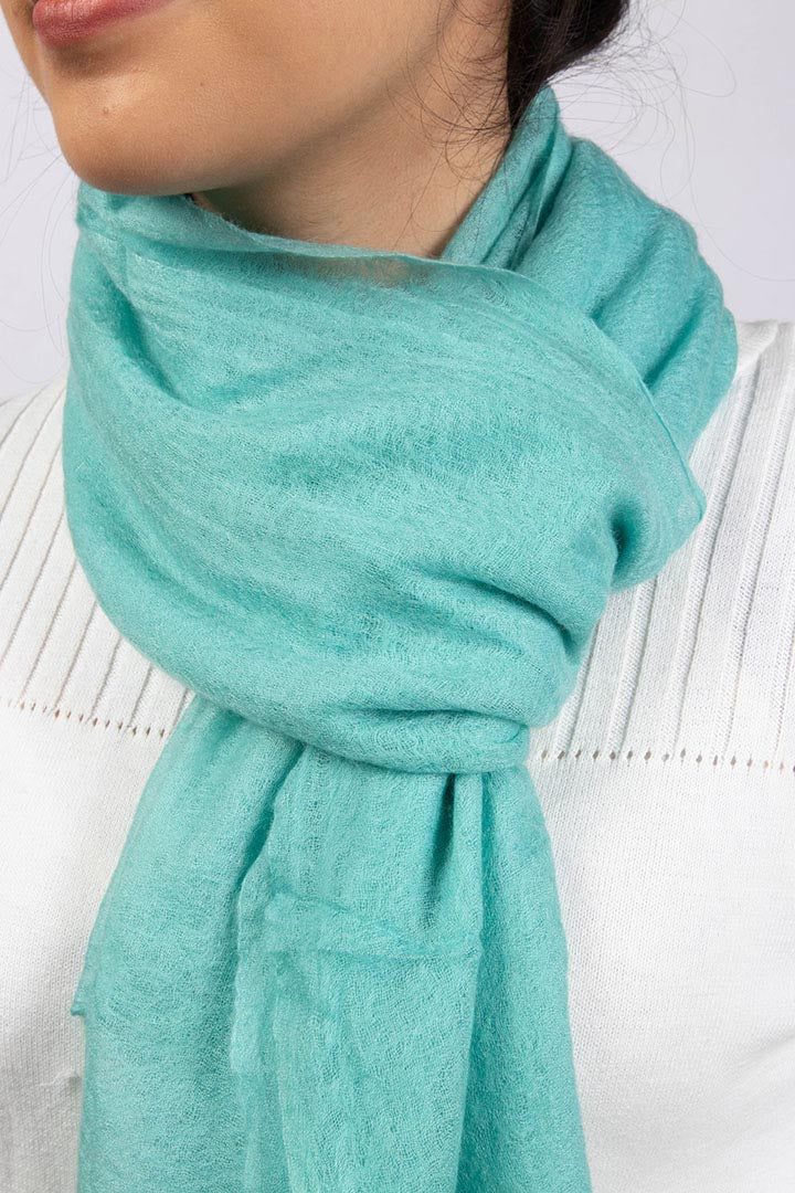 Celeste Blue Cashmere Scarf Featherlight & Felted Handmade From The Finest Cashmere.