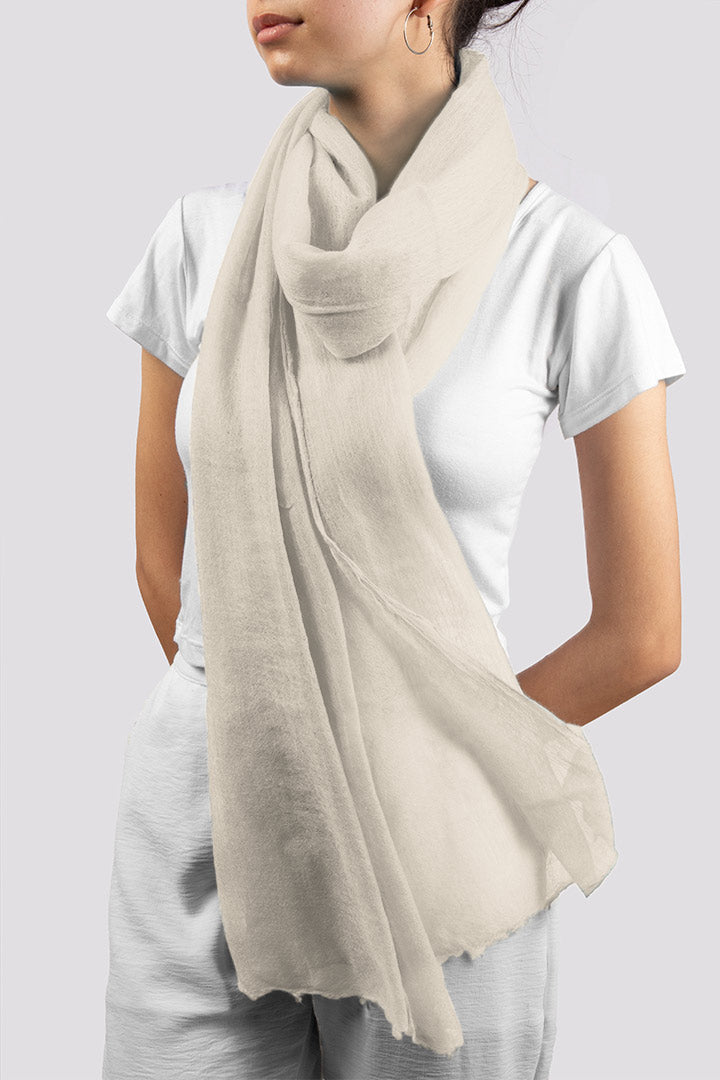 Featherlight felted cloud off-white cashmere scarf