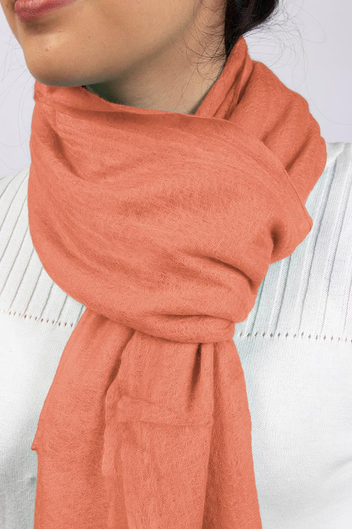 Featherlight felted coral orange cashmere scarf women's