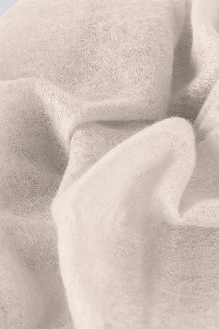 Featherlight felted white cotton candy cashmere scarf