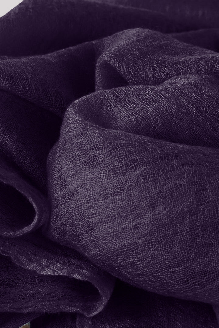 Featherlight felted eggplant purple cashmere scarf
