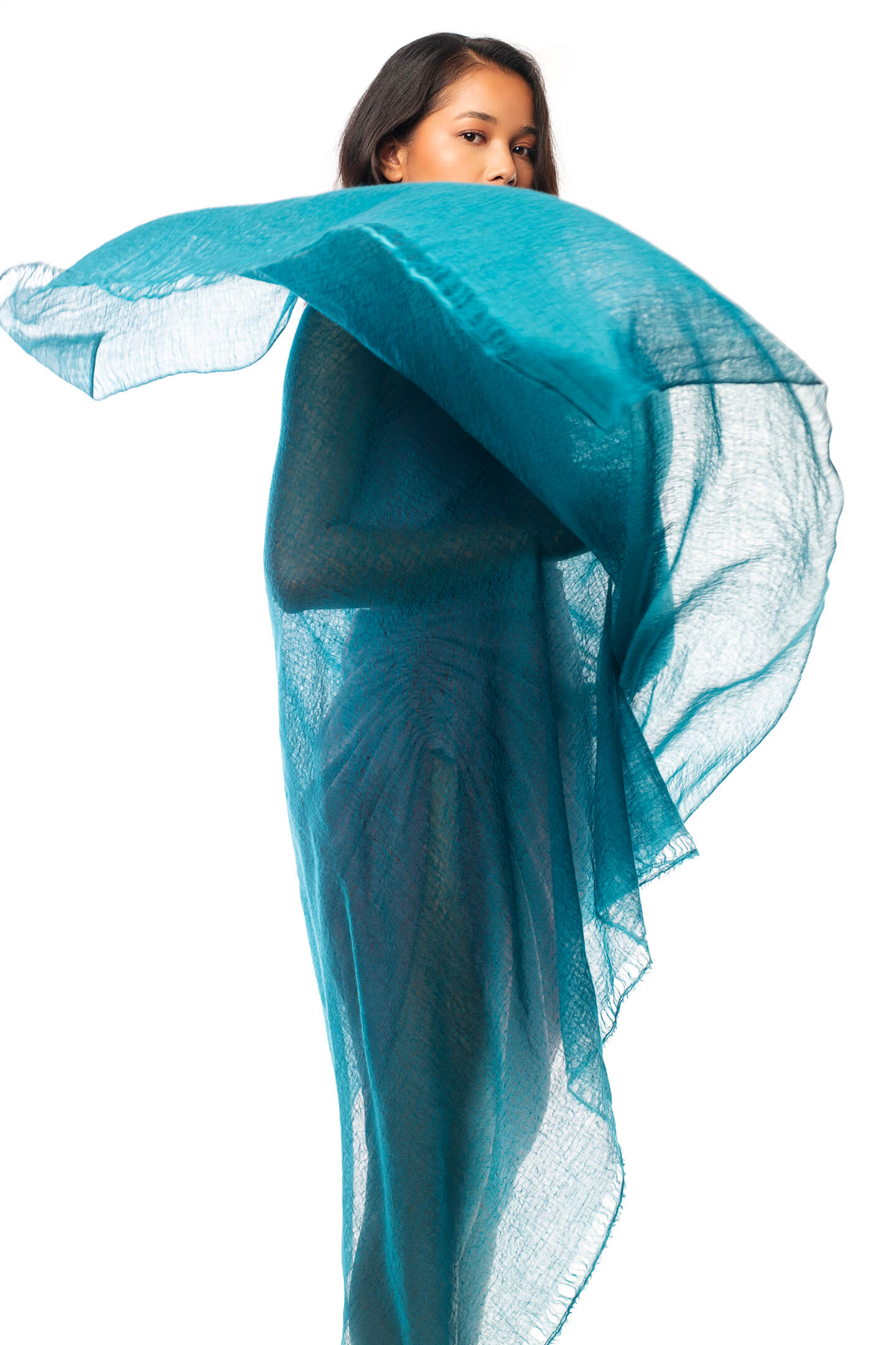 Emerald Green Cashmere Scarf For Women, Lightweight and Handmade