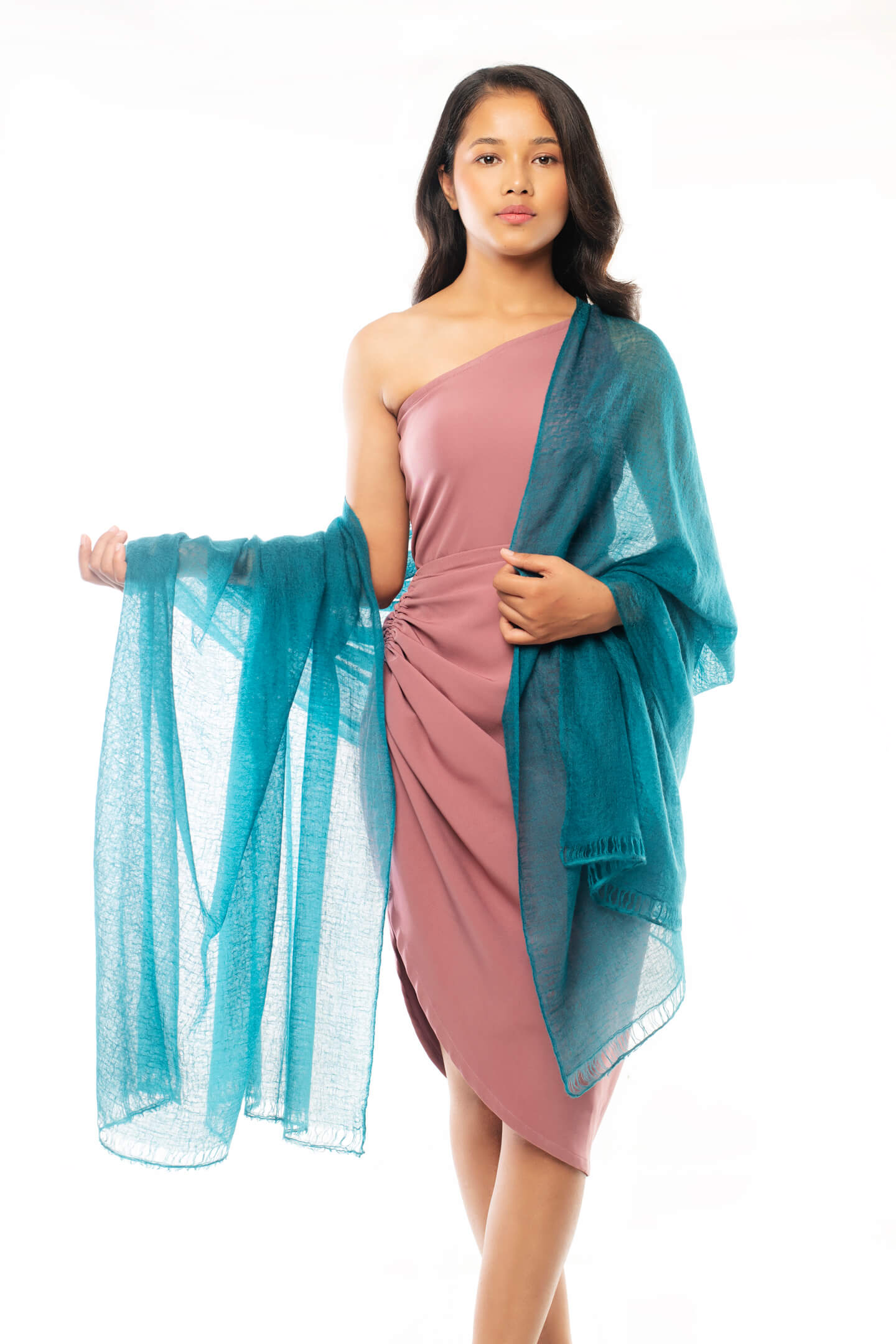 Emerald Green Cashmere Scarf For Women, Lightweight and Handmade