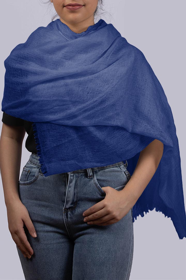 Featherlight felted blue sapphire cashmere scarf