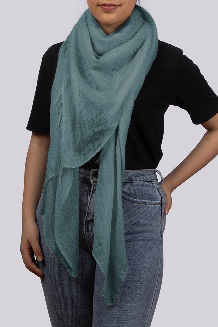 Featherlight felted teal green cashmere scarf