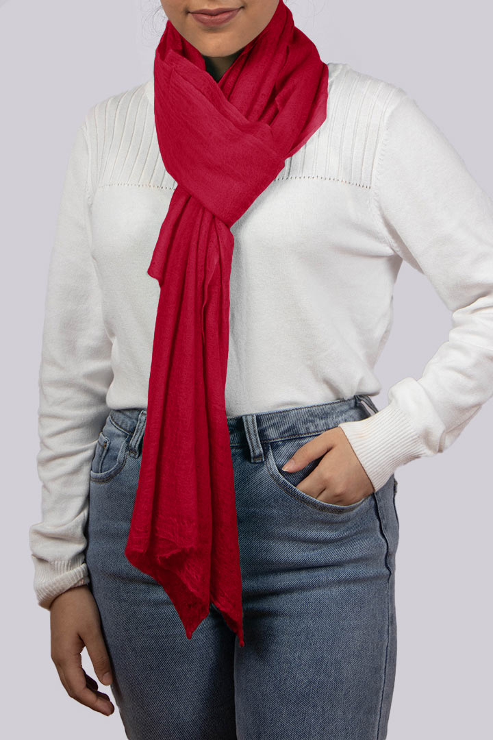 Featherlight felted fire red cashmere scarf