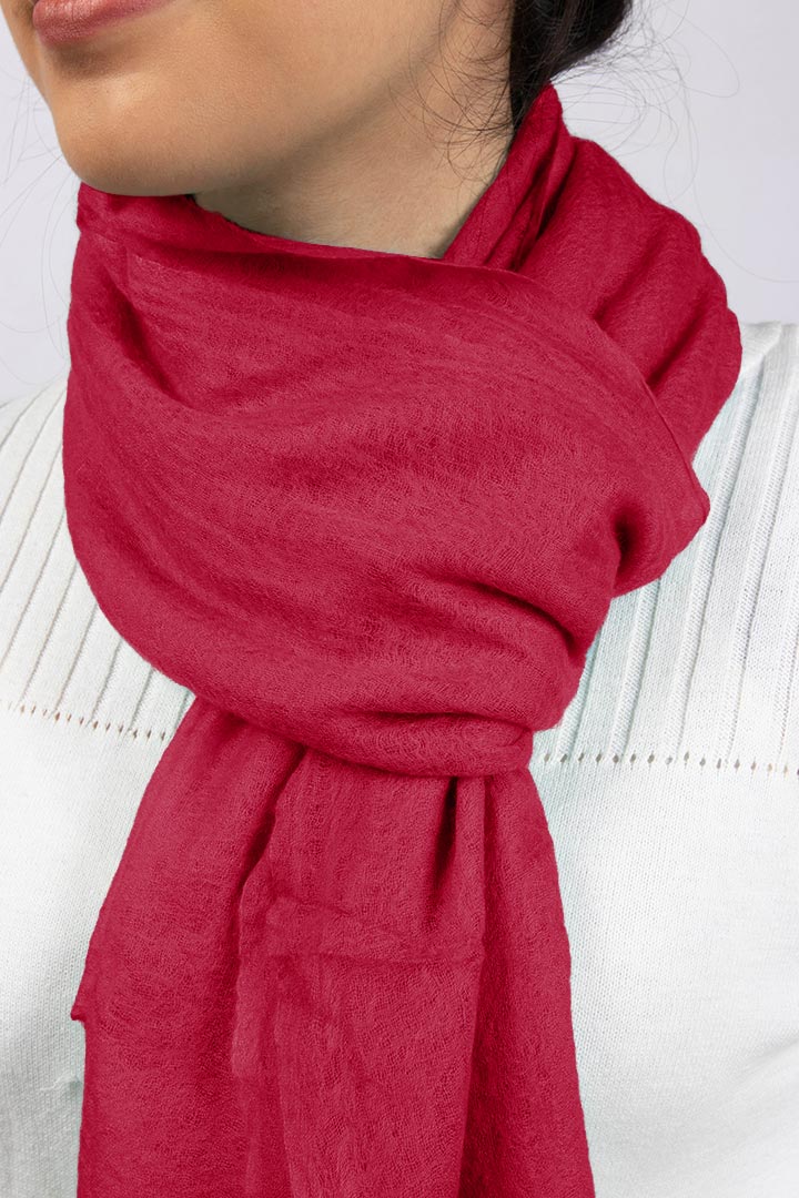 Featherlight felted fire red cashmere scarf