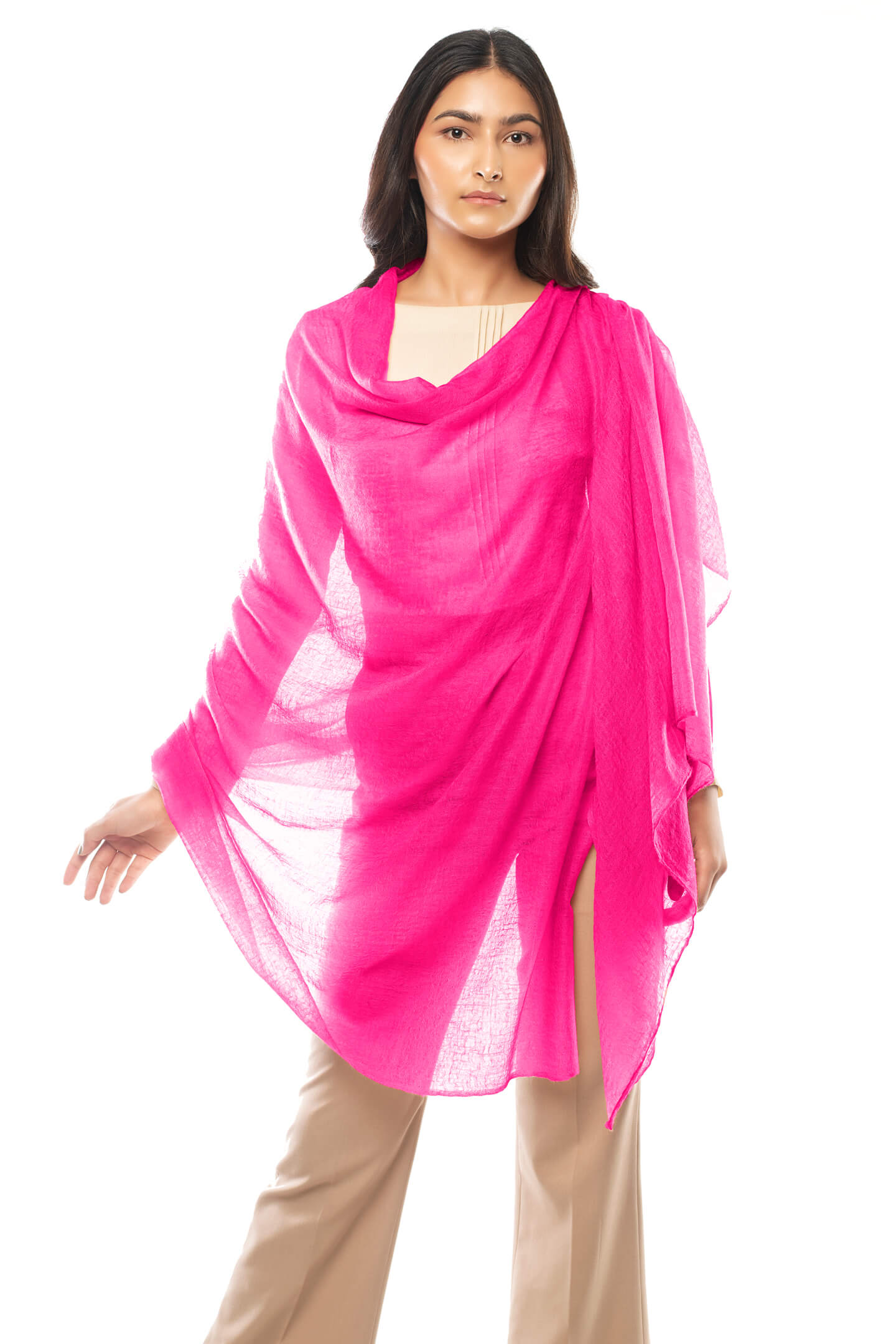 Deep pink cashmere scarf full front view