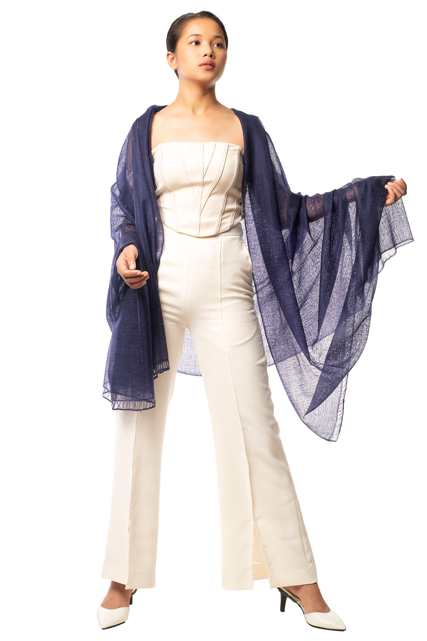 Featherlight Felted Indigo Blue Cashmere Scarf For Women