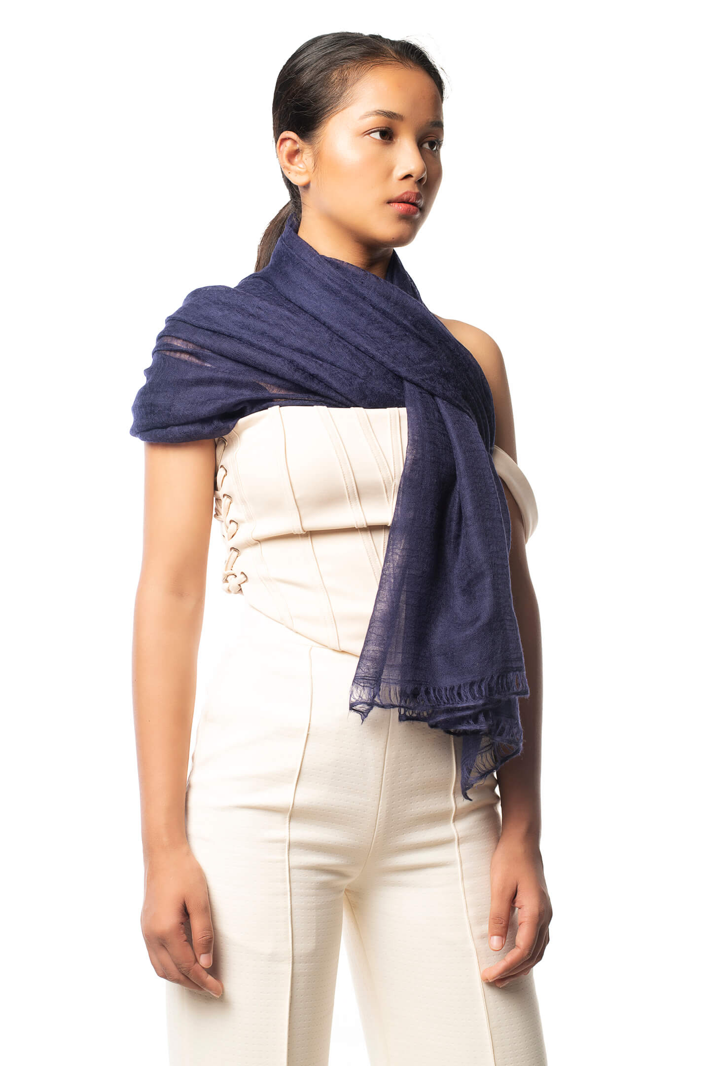 Featherlight Felted Indigo Blue Cashmere Scarf For Women