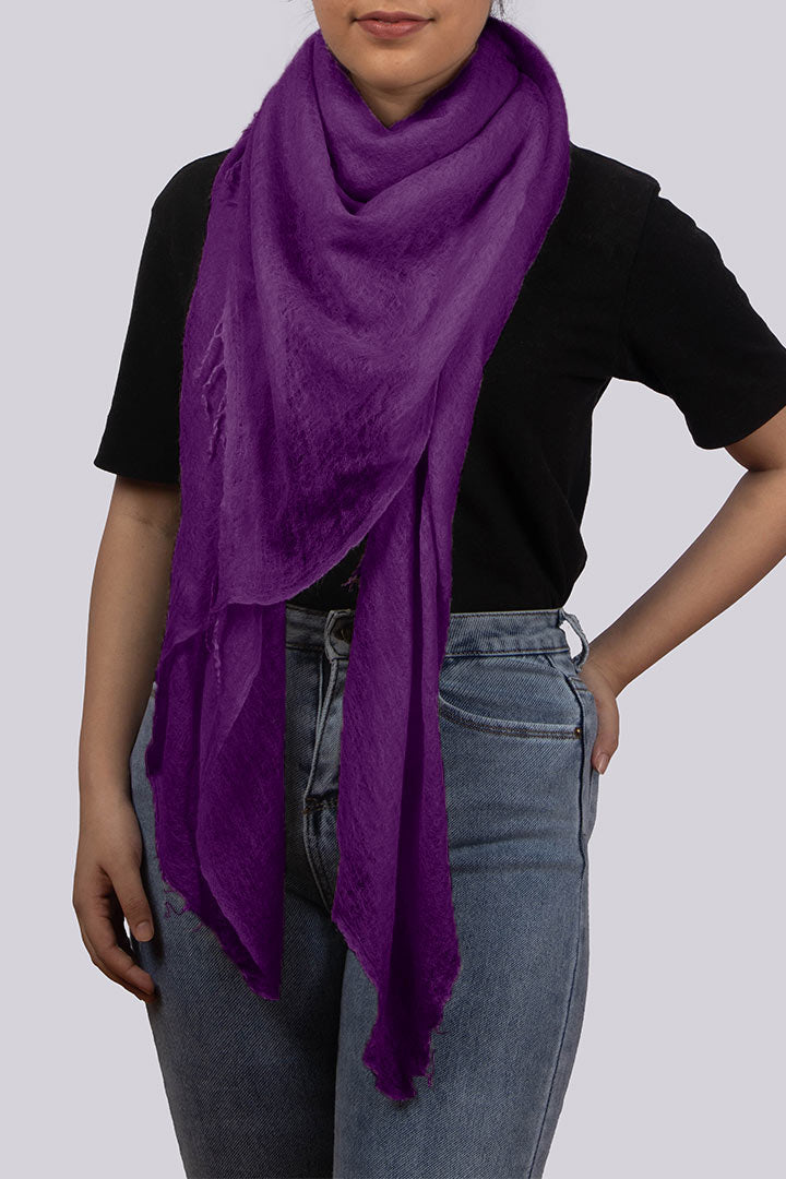 Featherlight felted iris purple cashmere scarf