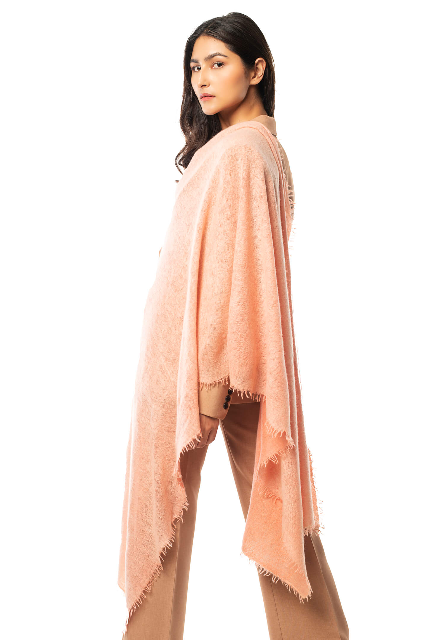 Light Salmon Cashmere Scarf Hand Knitted & Felted Evokes Powerful Sense of Hope, Health, Vitality, and Persistence.