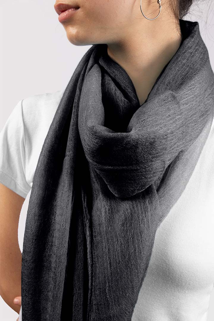 Featherlight felted midnight black cashmere scarf