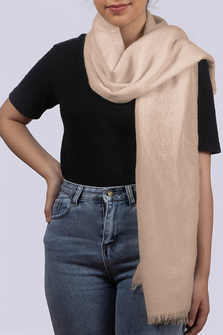 Featherlight felted nude white cashmere scarf