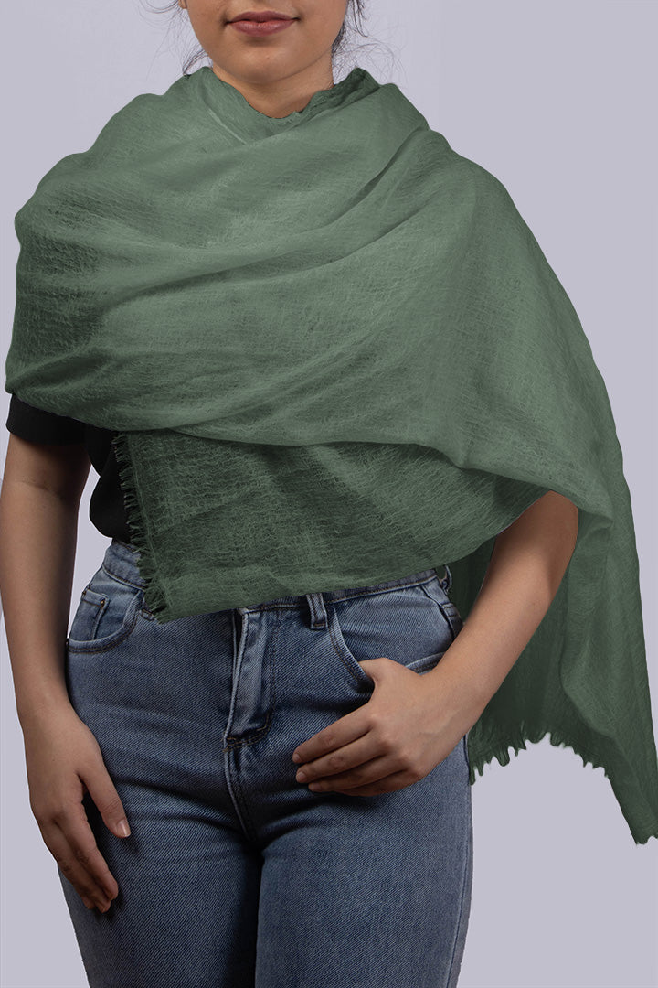 Handwoven Cashmere Scarf in Mineral Green