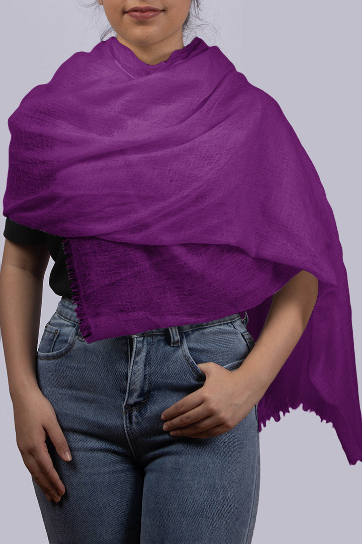 Handwoven pure cashmere scarf in vivid purple