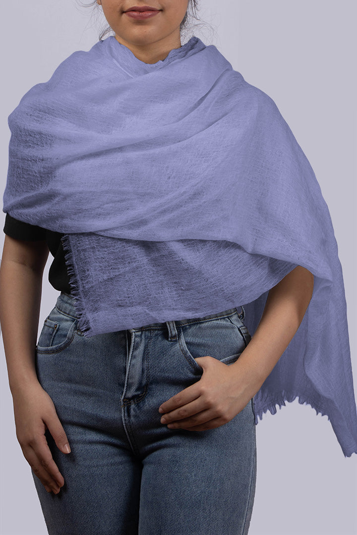 Handwoven pure cashmere scarf in purplish blue