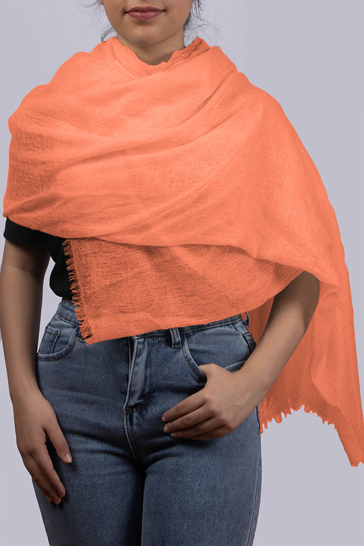 Handwoven pure cashmere scarf in tangerine orange