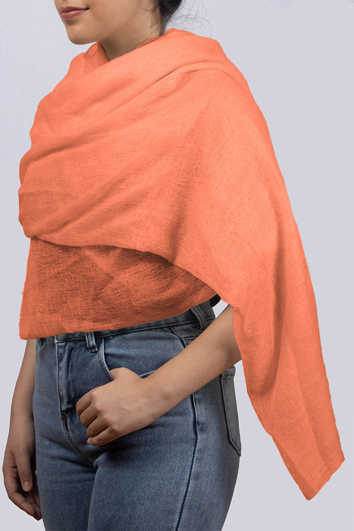 Handwoven pure cashmere scarf in tangerine orange