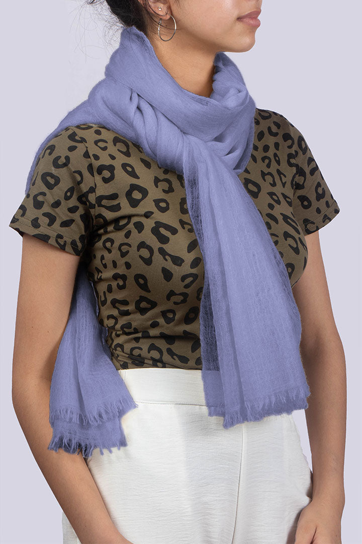 Handwoven pure cashmere scarf in purplish blue