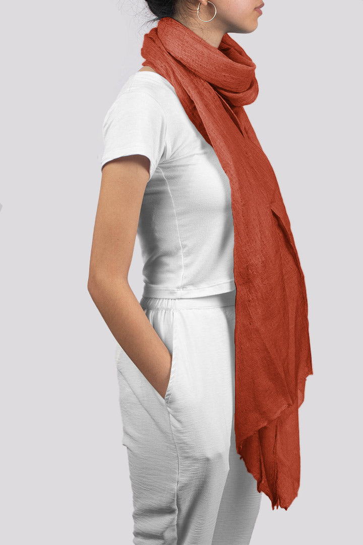 Featherlight felted pumpkin orange cashmere scarf
