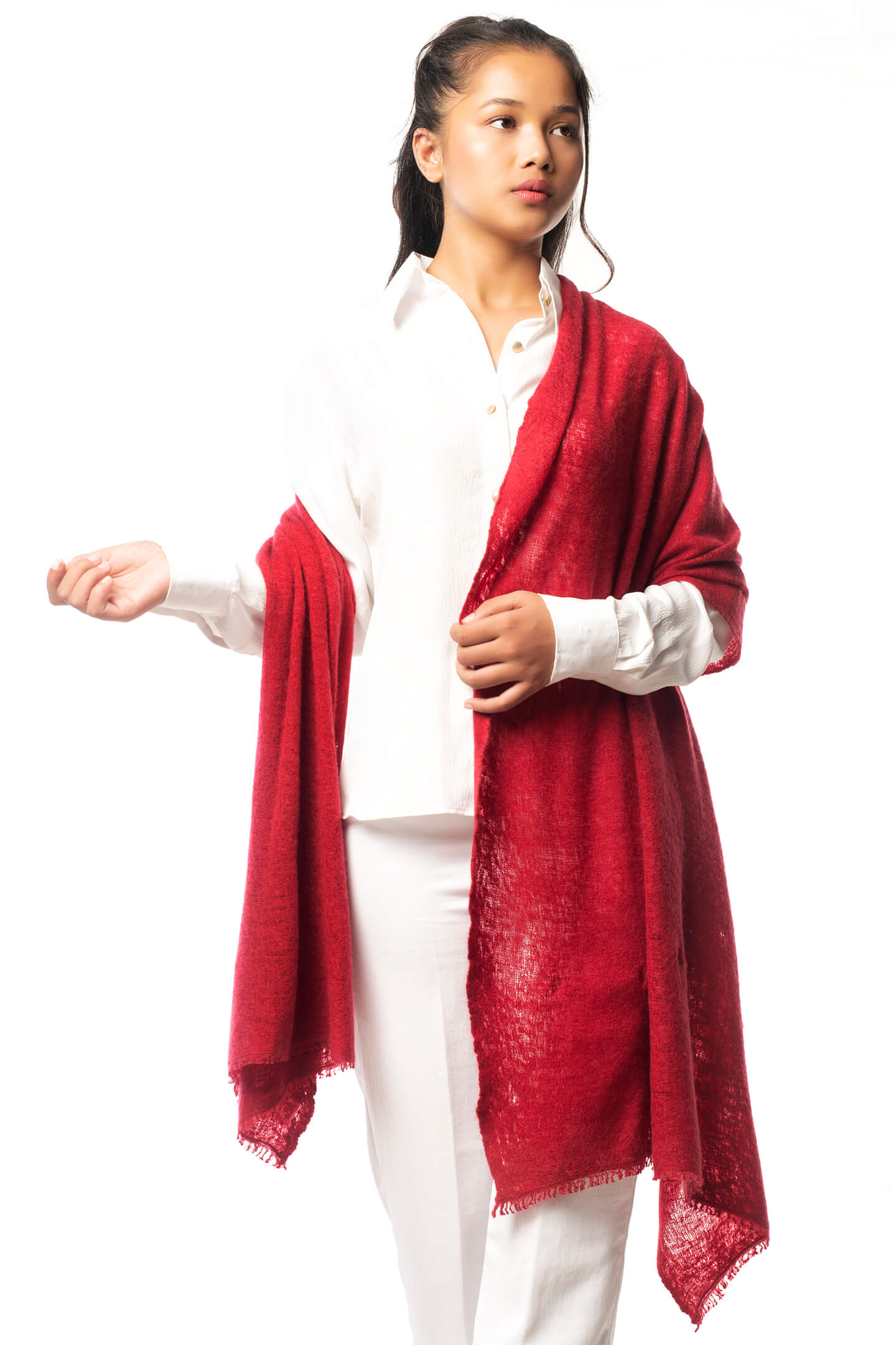 Royal Red Cashmere Scarf Hand Knitted From Pure Cashmere Symbolizes Happiness & Good Fortune. 