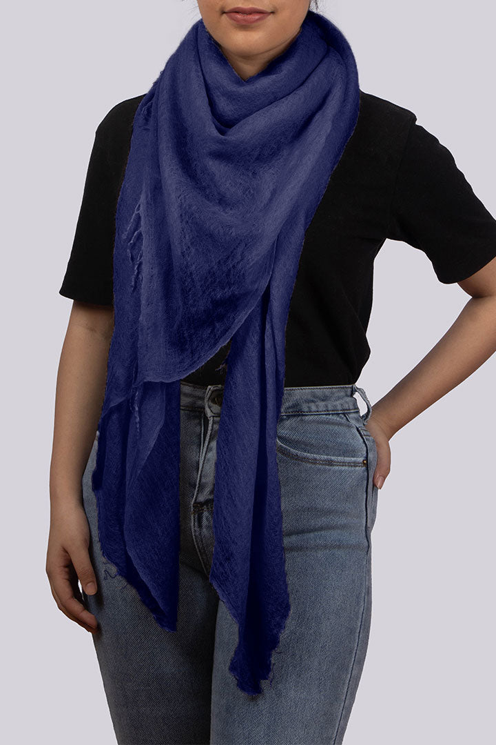 Featherlight felted royal blue cashmere scarf