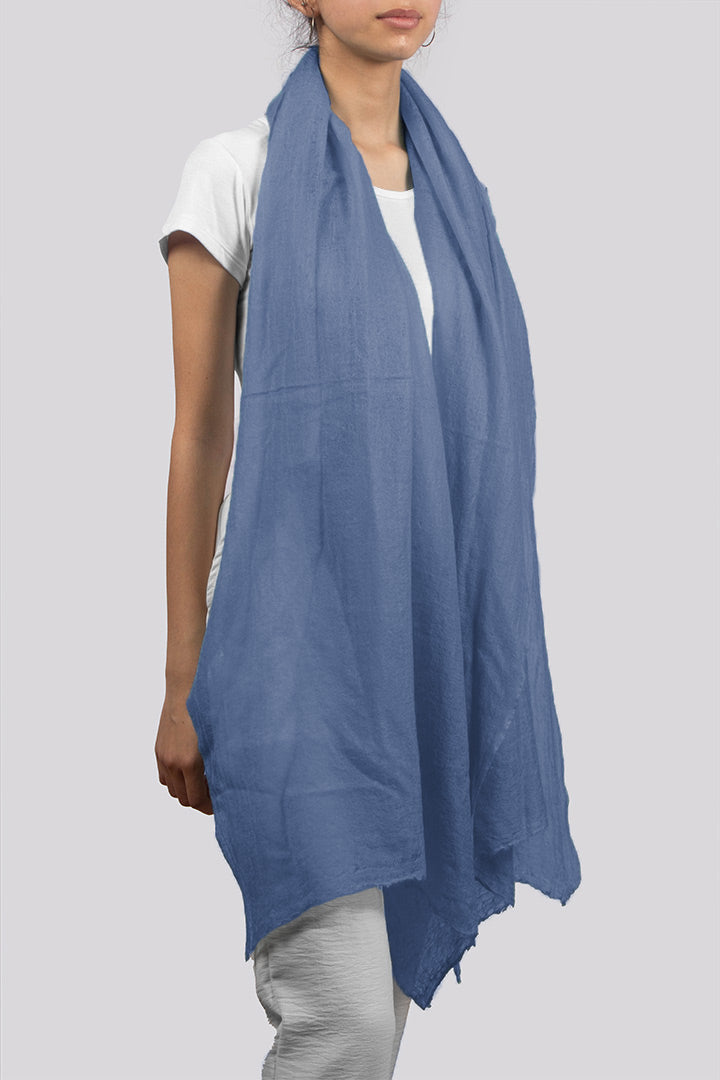 Featherlight felted sky blue cashmere scarf