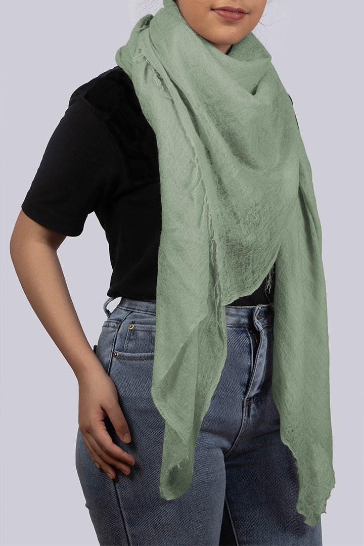 Featherlight felted willow green cashmere scarf