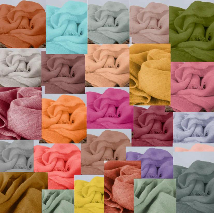 Featherlight felted cashmere scarves in 45+ vibrant colors.