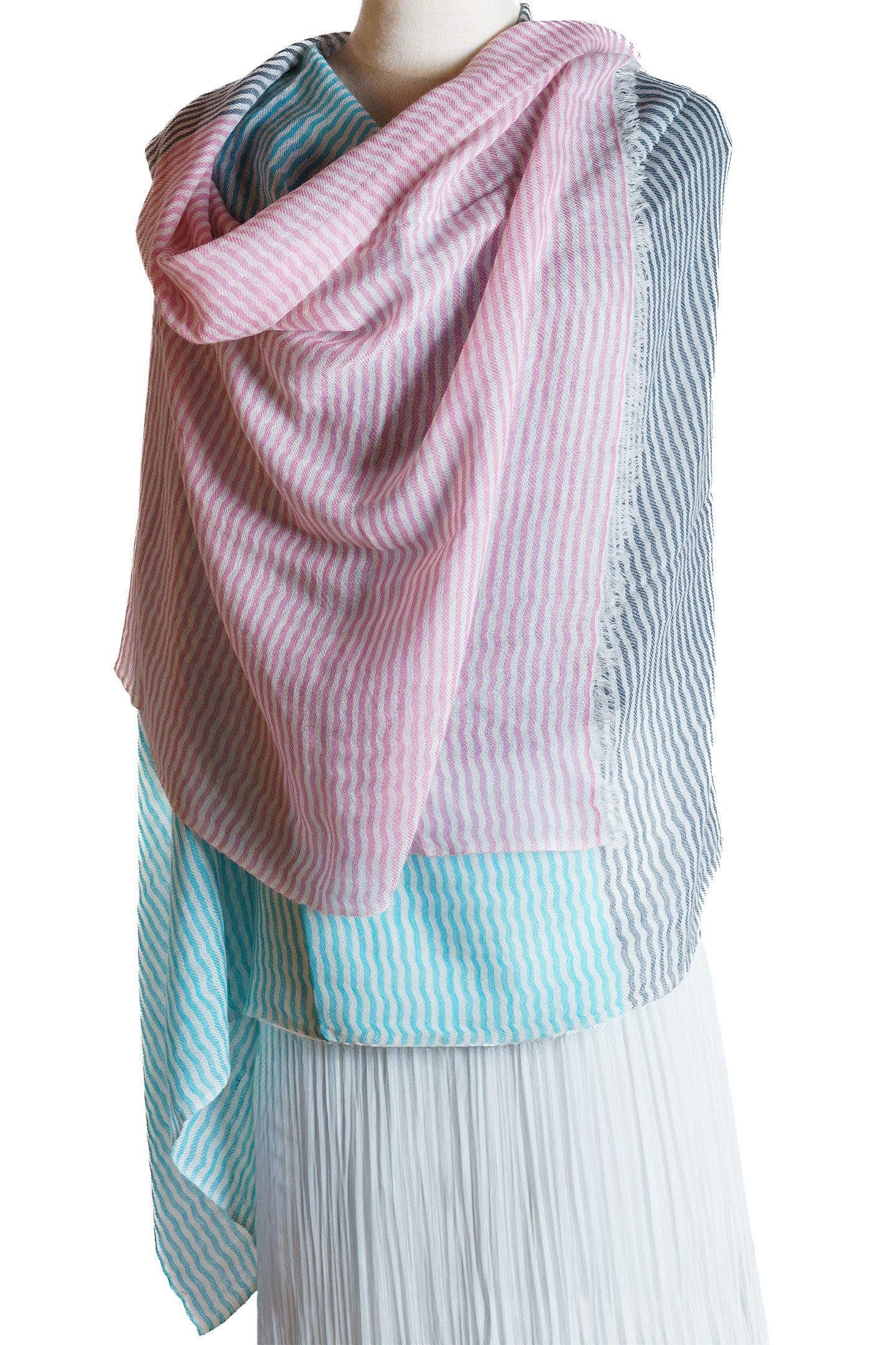 Multi Colored Stripe Cashmere Wrap Shawl