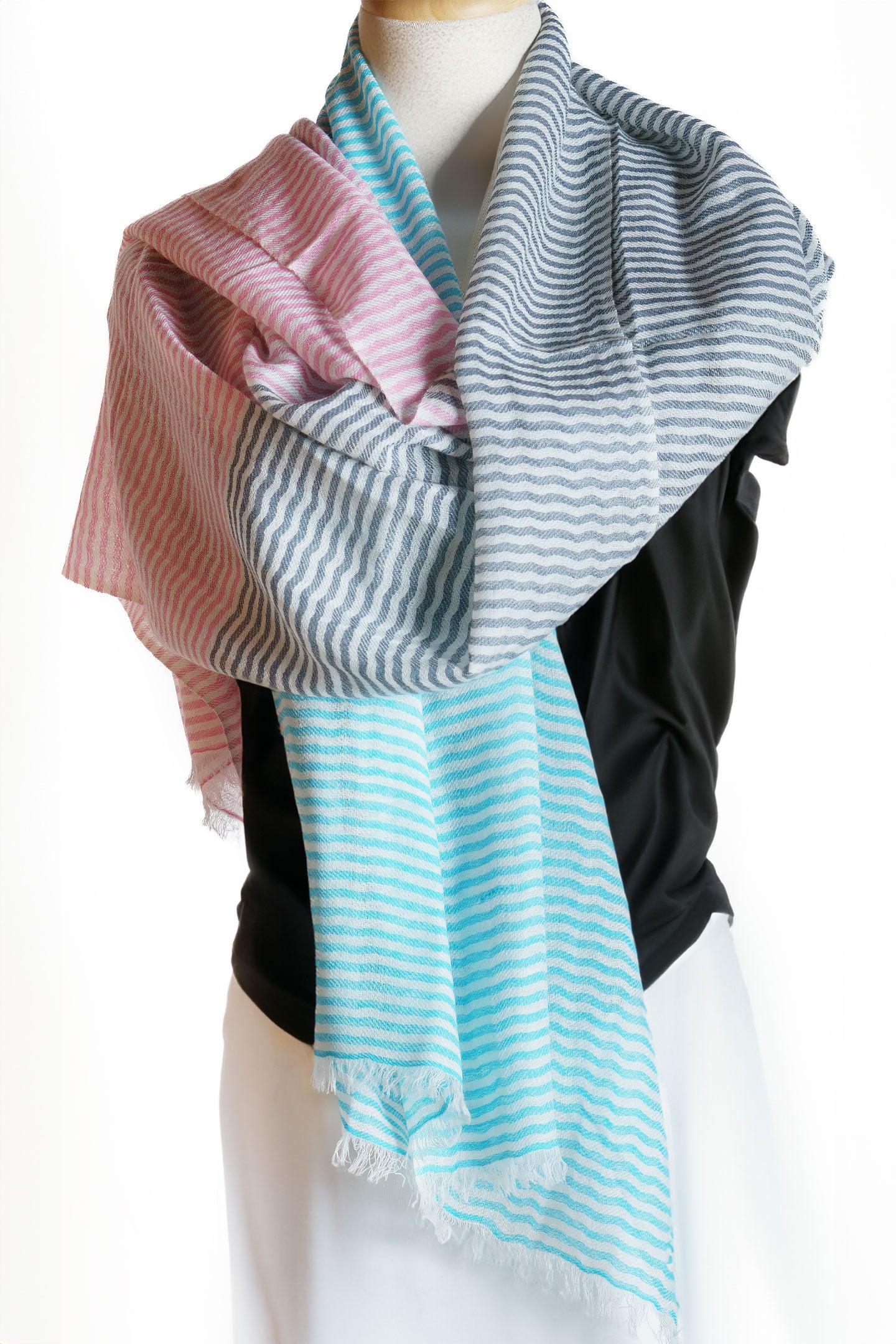Multi Colored Stripe Cashmere Wrap Shawl