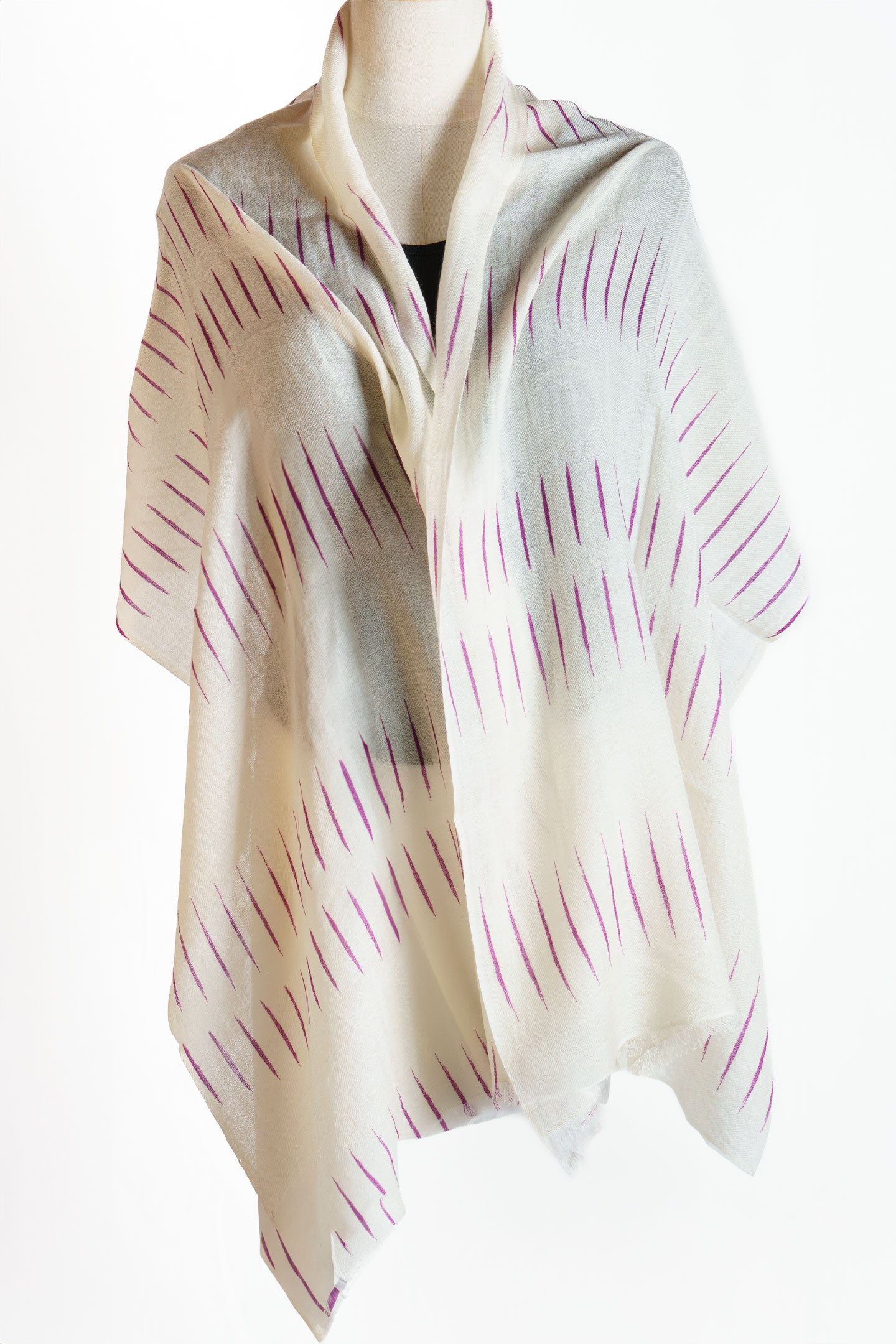 Hand Made Cashmere Scarf in Cream with Crimson