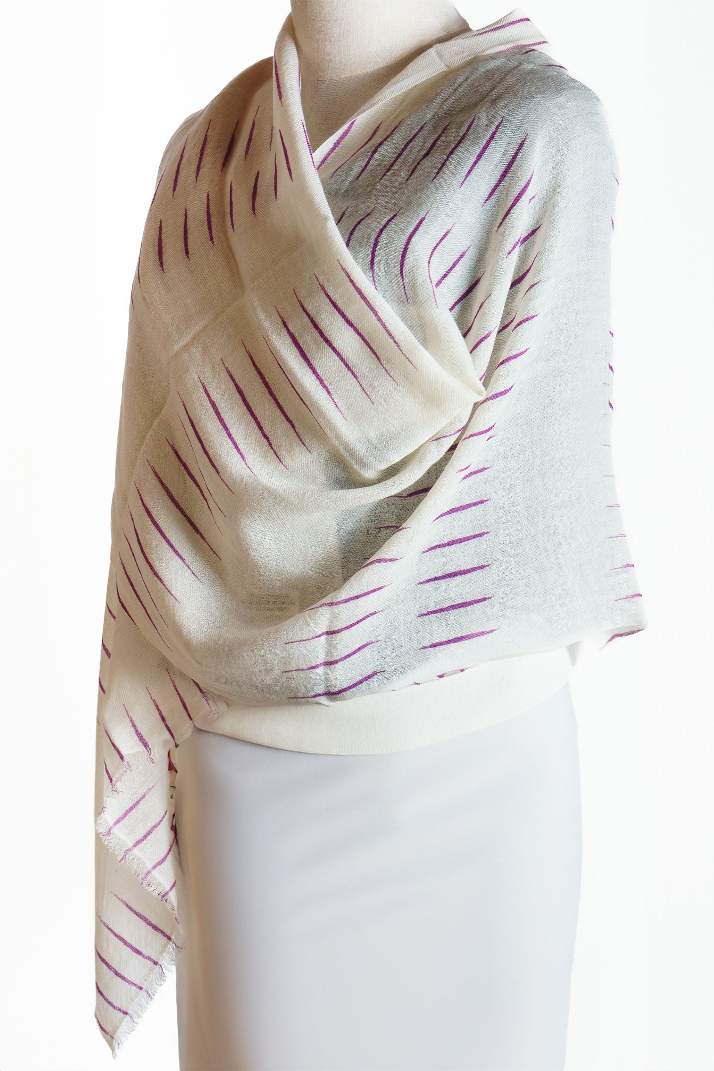 Hand Made Cashmere Scarf in Cream with Crimson