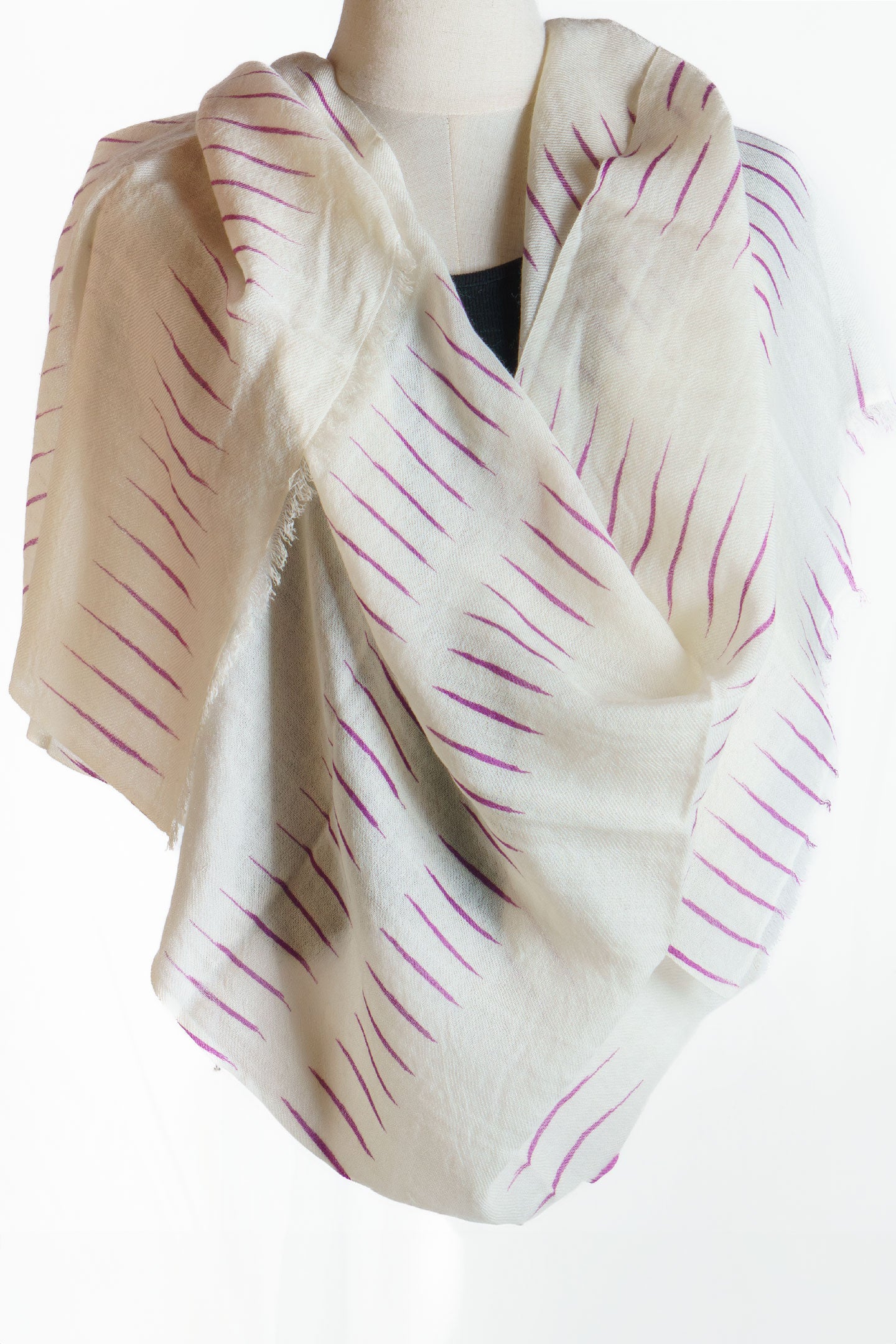 Hand Made Cashmere Scarf in Cream with Crimson