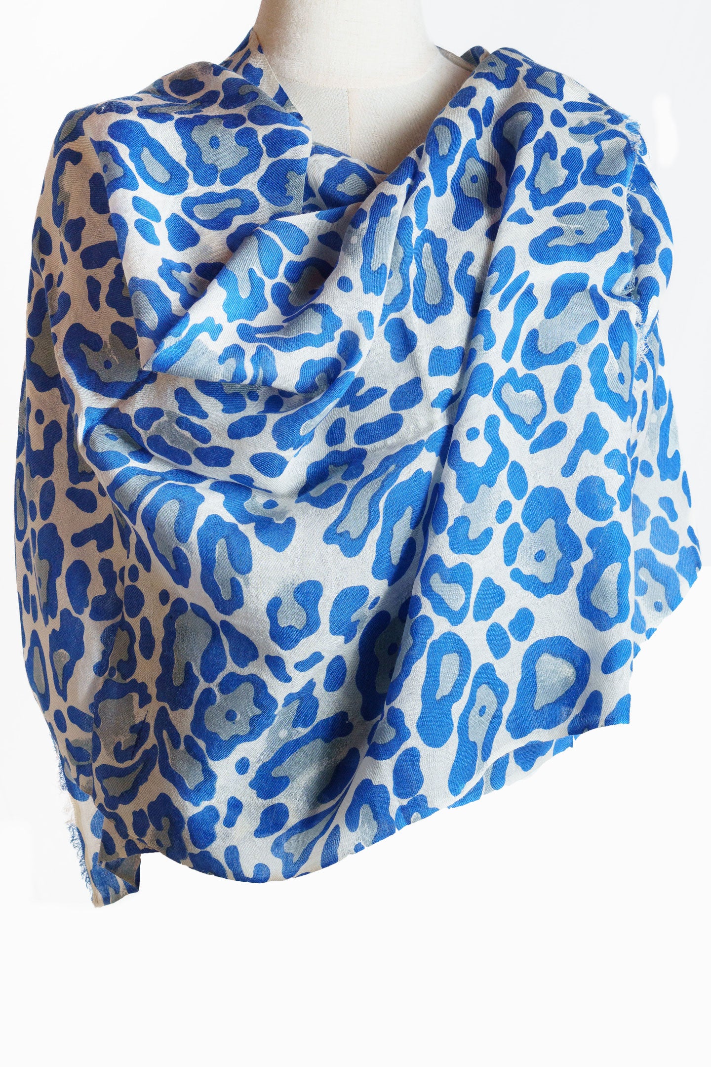 Blue Cheetah Silk Cashmere Scarf Stole