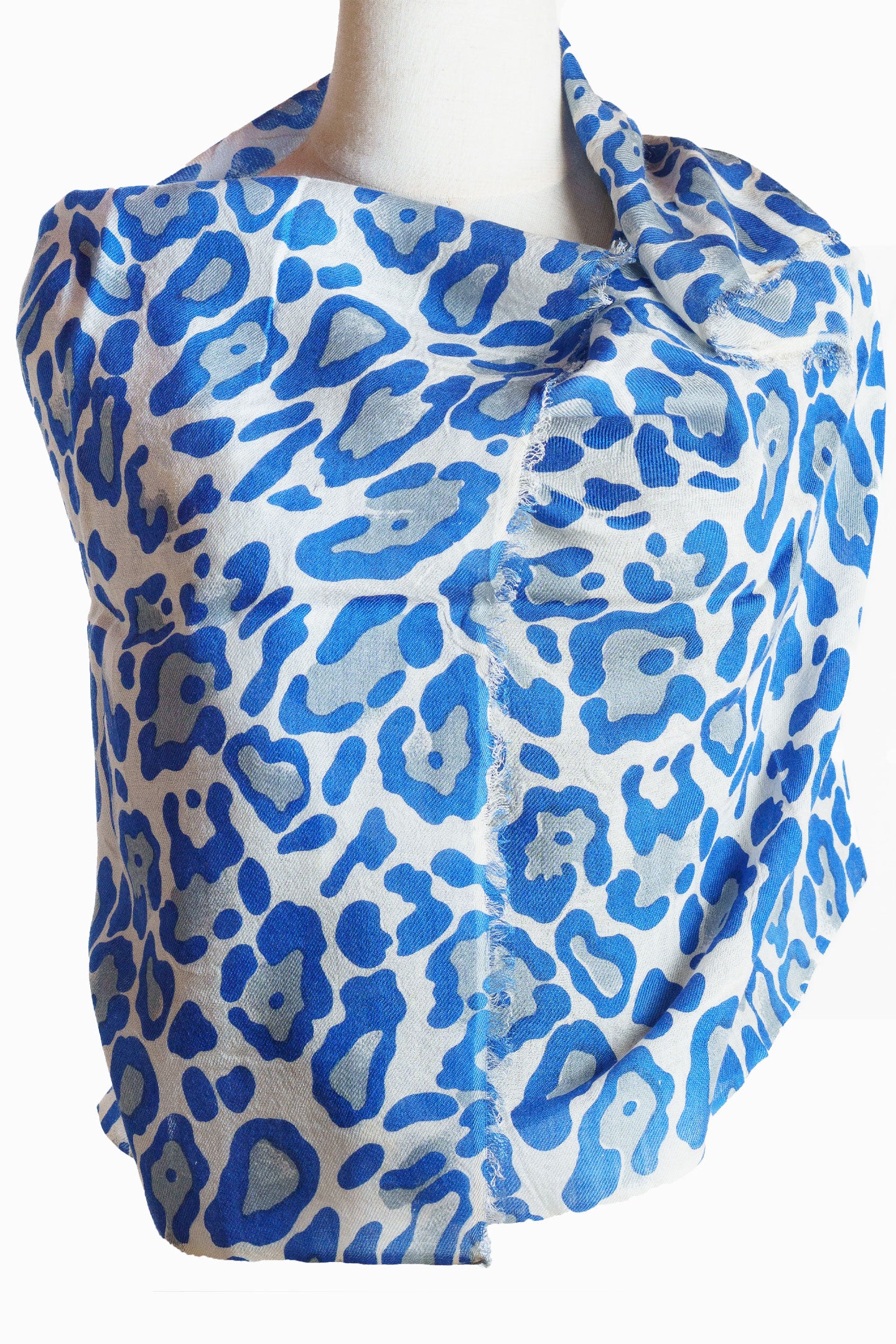 Blue Cheetah Silk Cashmere Scarf Stole