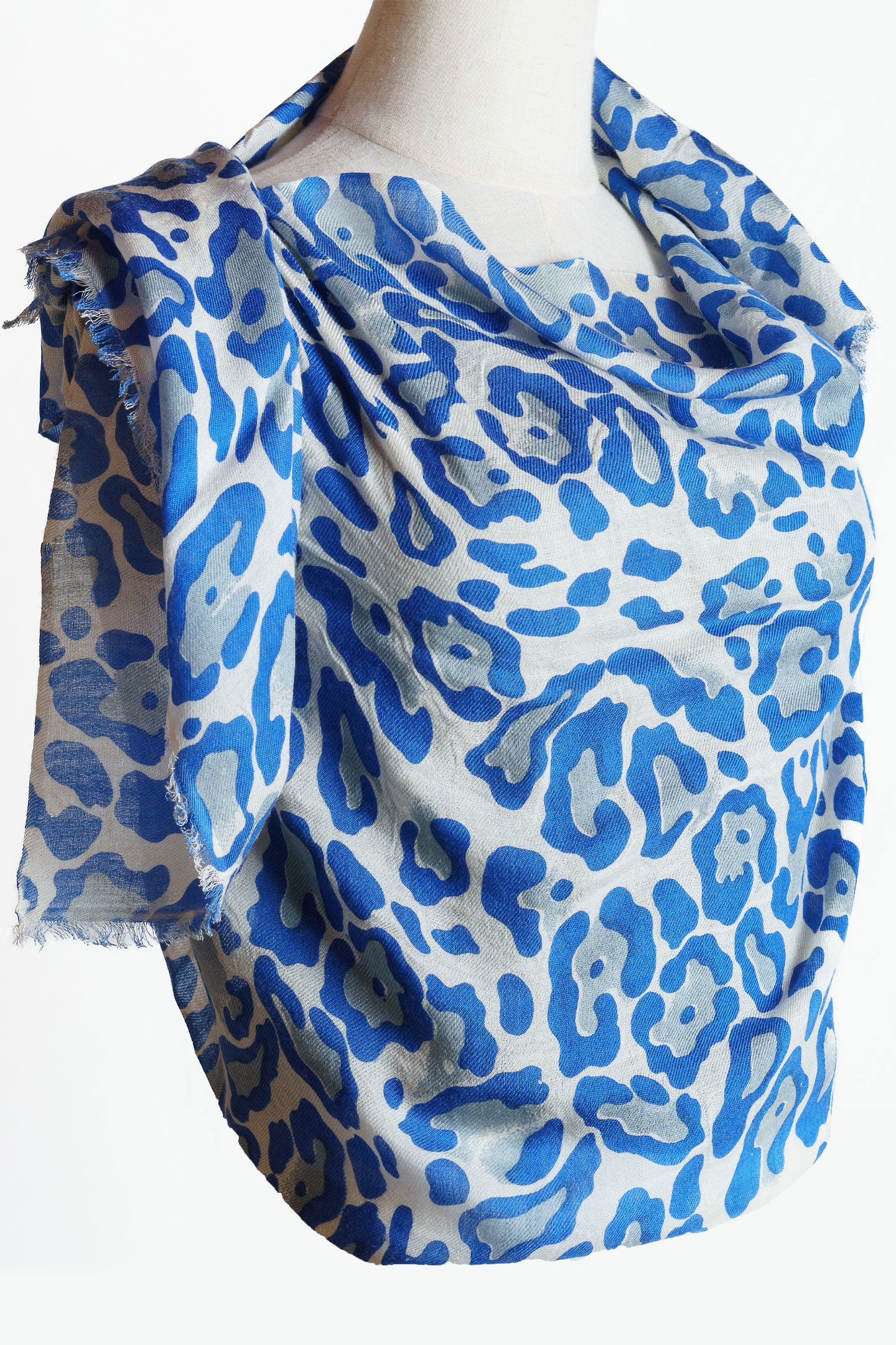 Blue Cheetah Silk Cashmere Scarf Stole