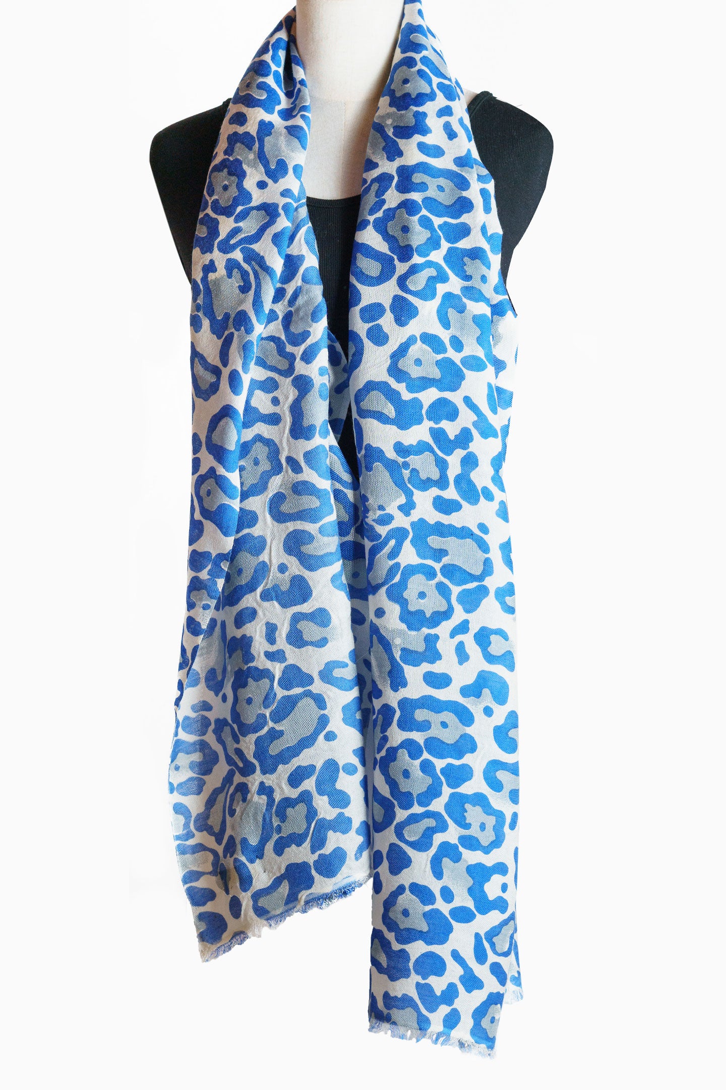 Blue Cheetah Silk Cashmere Scarf Stole