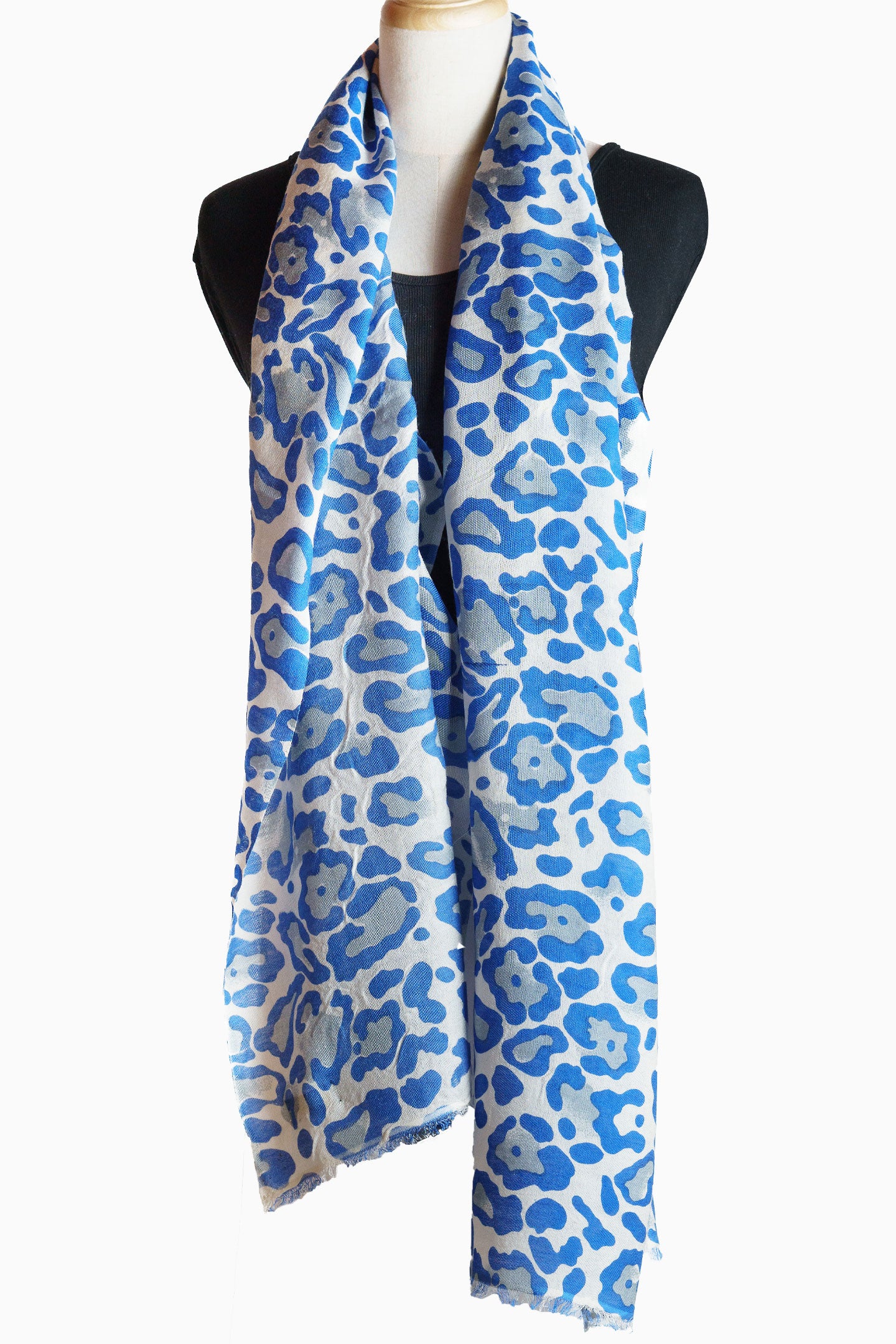 Blue Cheetah Silk Cashmere Scarf Stole
