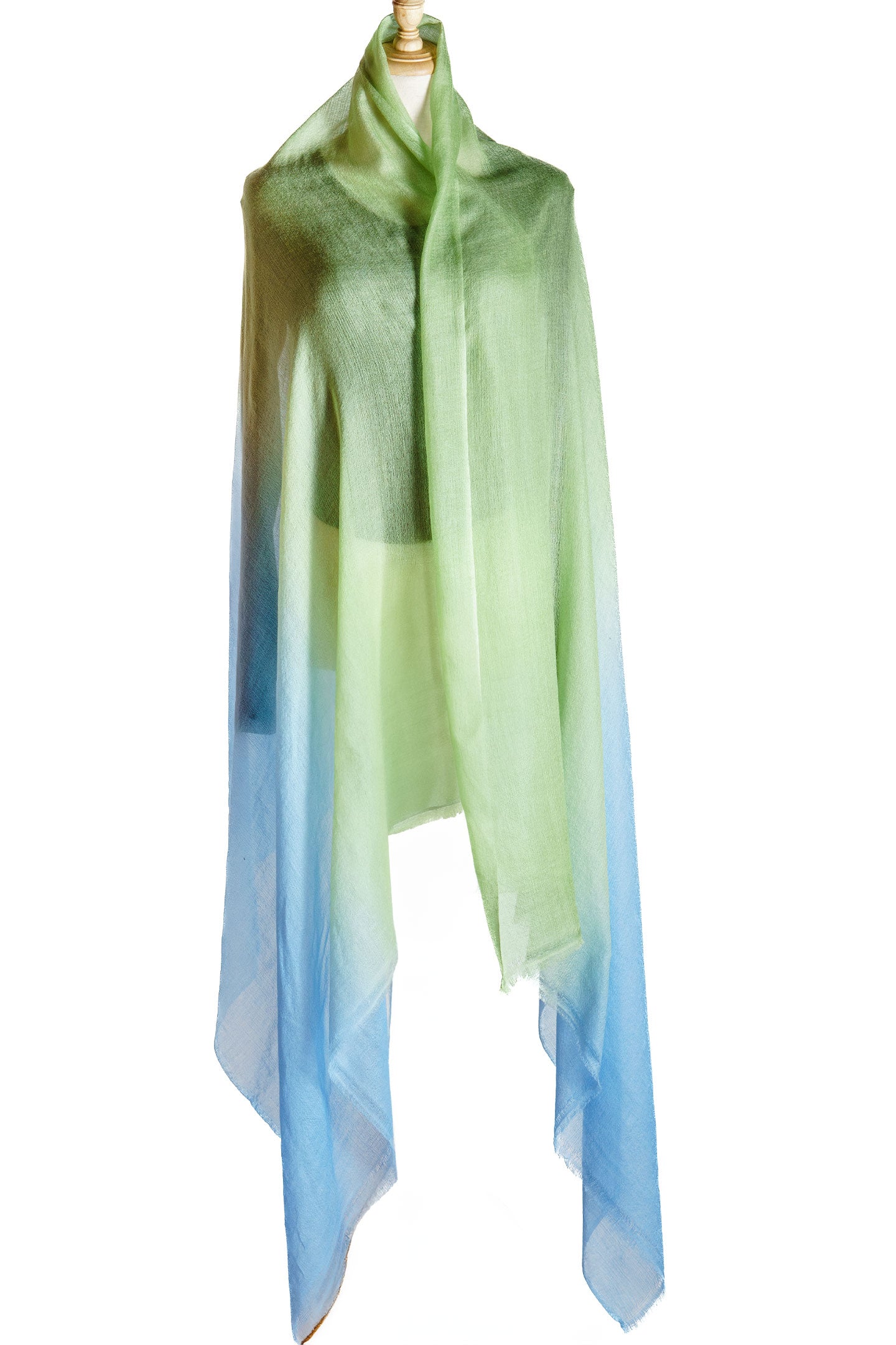 Blue and Green Ombre Cashmere Oversized Scarf
