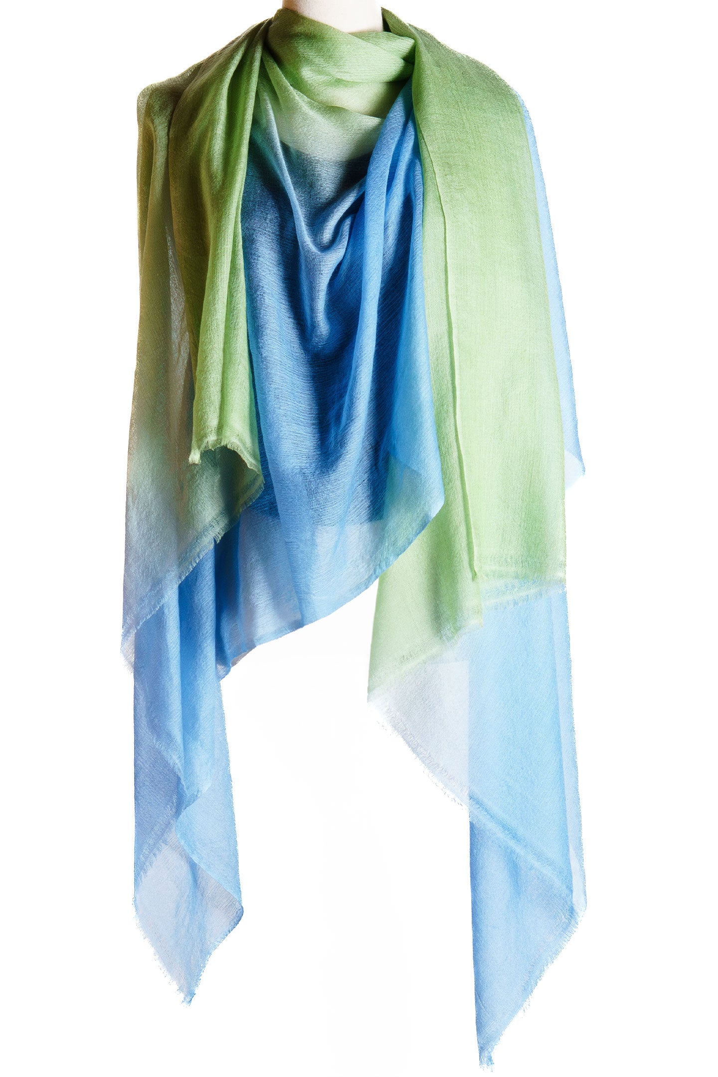 Blue and Green Ombre Cashmere Oversized Scarf