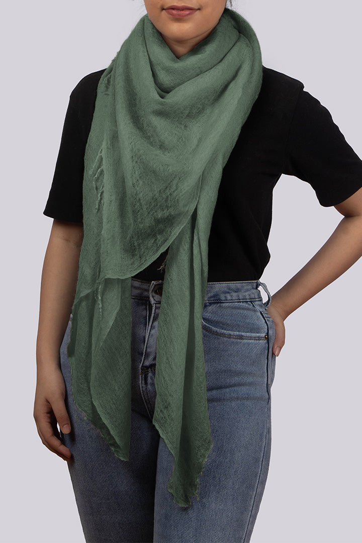 Handwoven Cashmere Scarf in Mineral Green