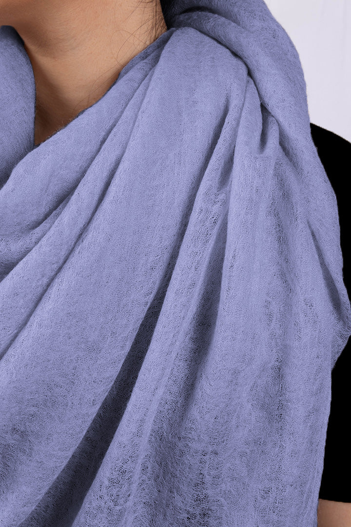Handwoven pure cashmere scarf in purplish blue